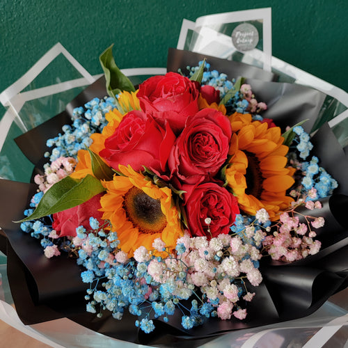 Fun Sunflower Roses Baby Bouquet